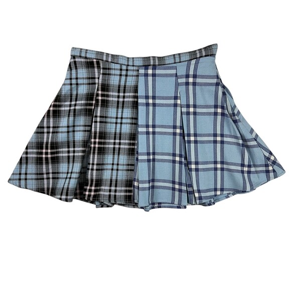 So...  Blue Plaid Pleated Mid Thigh Mini Skirt  Sz 9  NWOT High Waist  Punk  Y2K - Picture 2 of 6